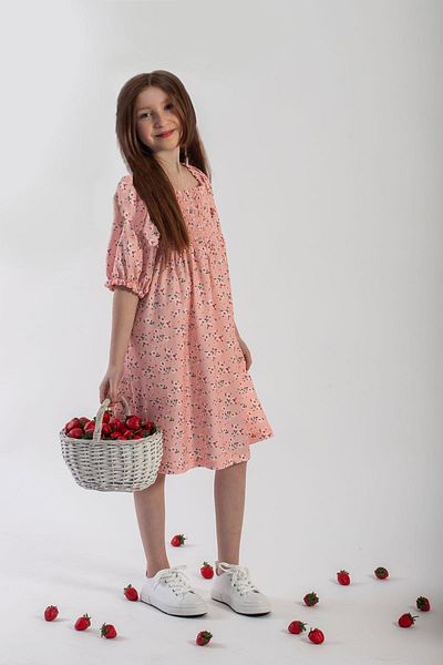 zepkids Rochie pentru fetiță de culoare roz cu model de flori pe piept