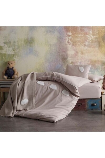 Class Home Collection Σετ μωρού - Κουβέρτα σεντόνι και μουσελίνα με κεντημένο ανάγλυφο, καφέ