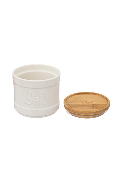 5FIVE White Nature salt container, ceramic, bamboo, 10 x 10 cm