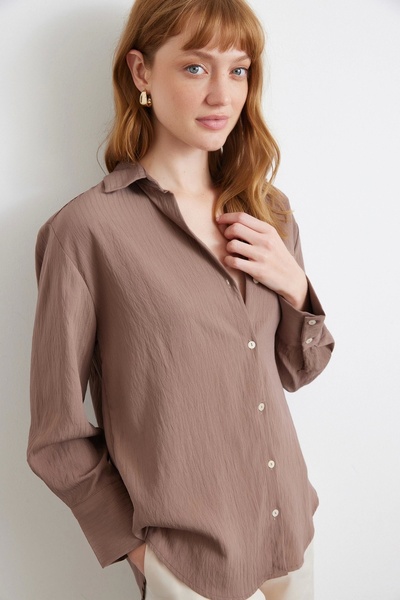 Never more Πουκάμισο με παράλληλες ρίγες καφέ