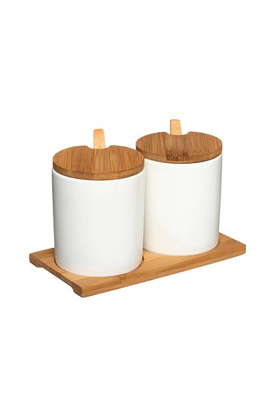 5FIVE Set of 2 spice containers, 5 five Simply Smart, Wood, White/Brown