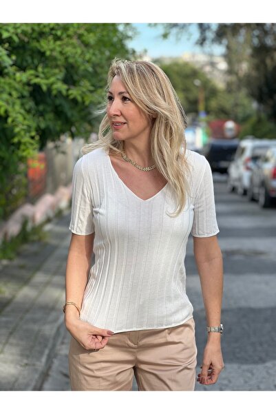 Creme De La Creme Pamuk V yaka Triko