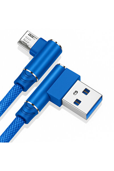 electroawm Naylon Örgülü 90 Derece 1 Metre 2.1A Micro Hızlı Şarj Kablosu W05