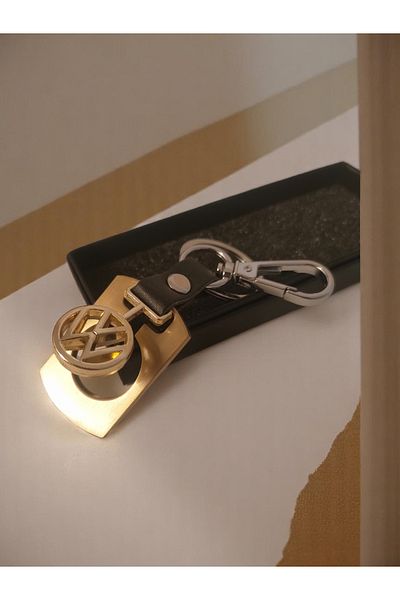 Land of Souvenir Elegant Design Leather and Metal Volkswagen Compatible Car Keychain in Golden Yellow Color
