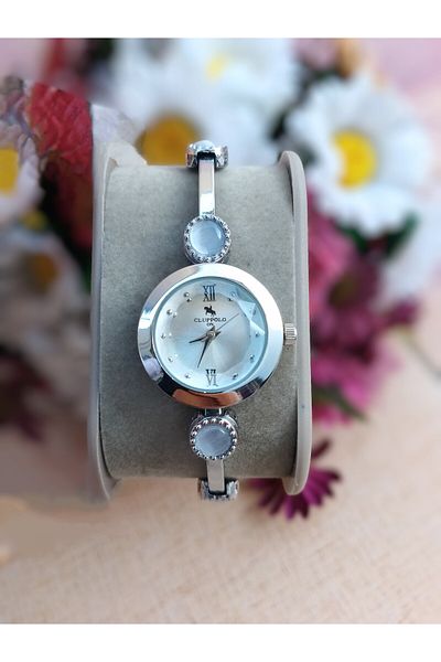 Enjoy ساعة يد نسائية Cluppolo Silver Elegance مع تفاصيل حجرية