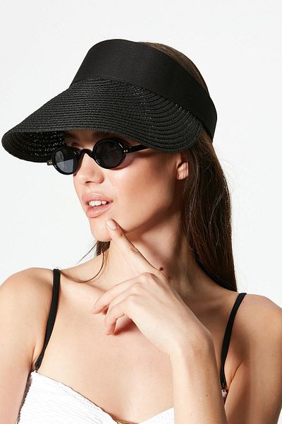 C&City Slaměná plážová čepice na suchý zip Y8202 černá