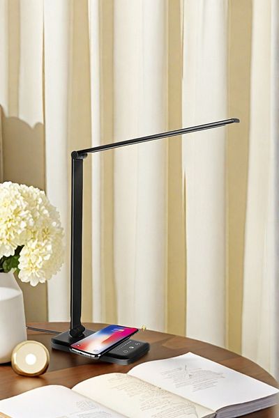 Saharaz Foldable LED desk Lamp,USB Port,Wireless Fast Charging,5 Color Modes and Brightness Adjustment,black