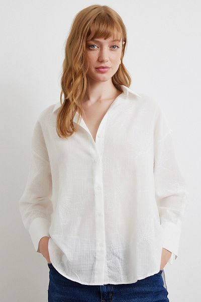 Never more Embroidery Detailed Shirt White