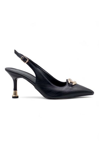 kaygısız Thin Heel Evening Dress with No Pads Buckle Detail Black