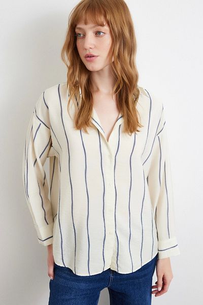 Never more Striped Modal Shirt Indigo