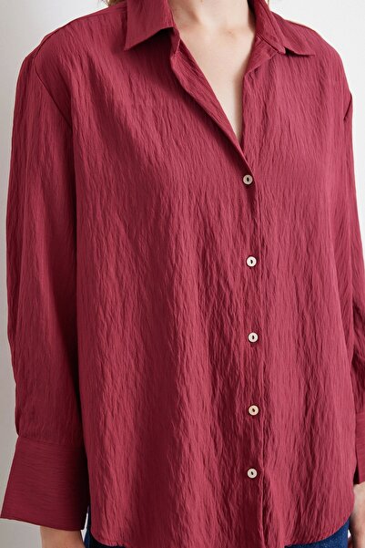 Never more Paralel Çizgili Gömlek Bordo