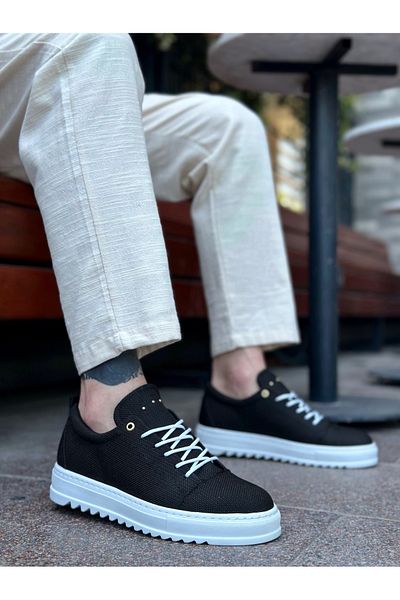 BOA BA0152 Black Linen Men's Shoes - High Sole and Laces