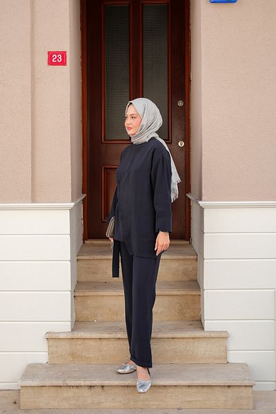 LOCCO Women's Side Tie Modal Suit Navy Blue