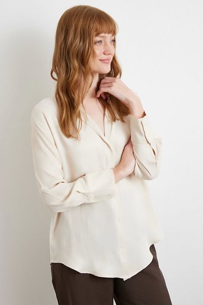 Never more Viscose Satin Shirt Beige