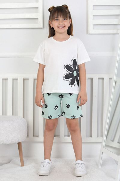 ZUZUNGA Daisy Printed Short Sleeve Pocket Girl Shorts Set