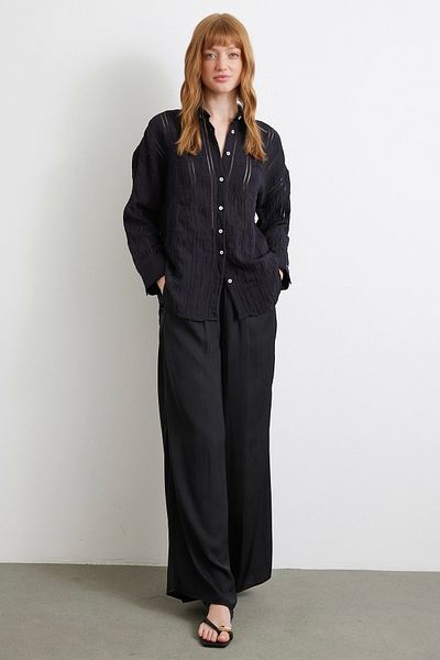 Never more Organza Striped Shirt Black