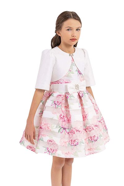 Pamina Girls' Floral Dress, - Elegant, With Bolero, Pink, 33248 - 152 Cm