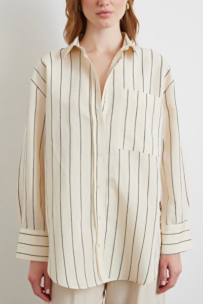 Never more Contrast Striped Modal Shirt Black