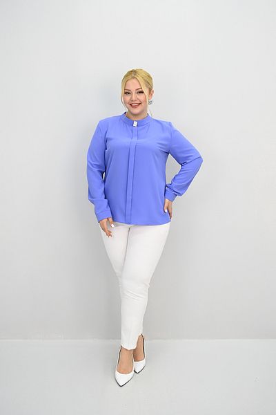 Koza Butik Women's Plus Size Judge Collar Stone Brooch Detailed Blouse 0034-25