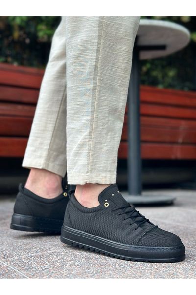 BOA BA0152 Lace-up High Sole Black Linen Black Sole Men's Shoes