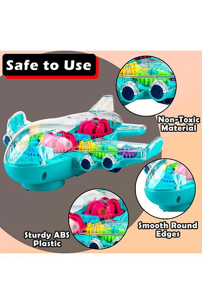 rexa Transparent Gear Airplane – Light-Up Moving Plane Toy for Kids