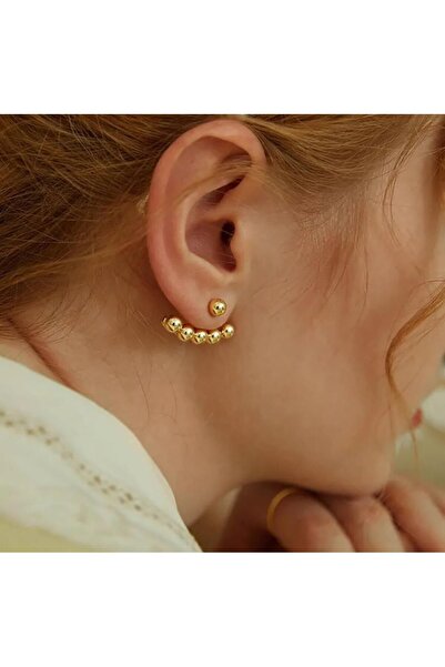 İnci Çift Parçalı Şık Tasarım Çelik Küpe