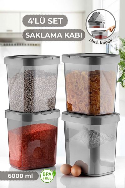 MYBOX 4-Piece Mega Flour Pulses Food Container with Lock Lid Detergent Dispenser Powder Detergent Storage Box 4X6 Lt