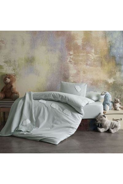 Class Home Collection Set bebeluși - lenjerie și pled muselină cu broderii în relief, Cloud Mint