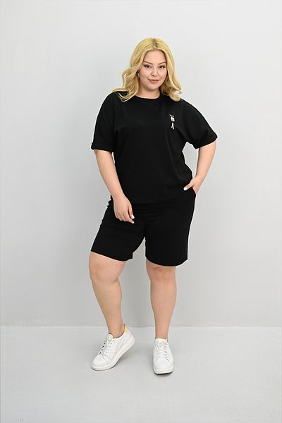 Koza Butik Set de pantaloni scurți cu mâneci scurte de mărime mare pentru femei 8186-25