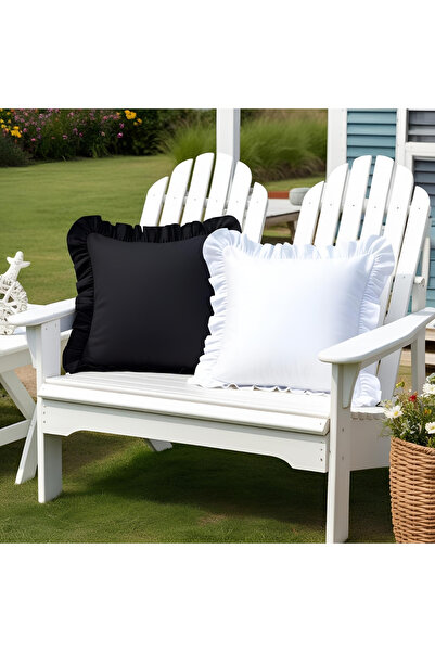 Bc Home 2-Piece White - Black Country Ruffled Square Throw Pillow Cover Vinta...