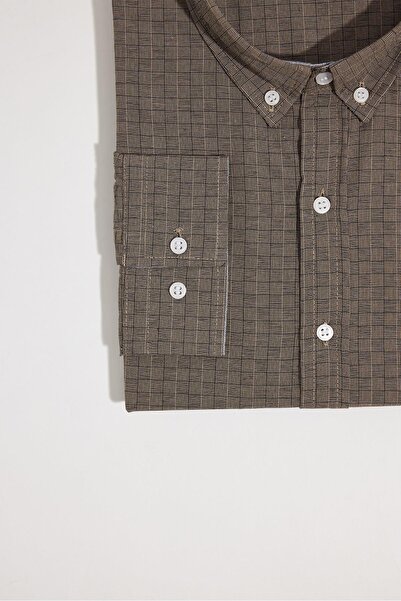 Tudors Erkek Big Size Büyük Beden Düğmeli Yaka Küçük Kareli Pamuklu Gömlek