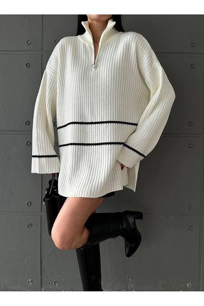 NZL TEKSTİL Dgn's Striped & Slitted Women's T-Shirt Sweatshirt