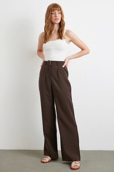 Never more Modal Palazzo Trousers Brown
