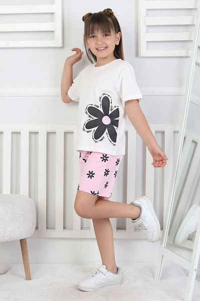ZUZUNGA Daisy Printed Short Sleeve Pocket Girl Shorts Set