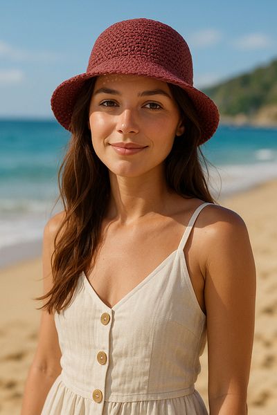 Mavelle Women's Burgundy Summer Basic Straw Hat Hsr2083