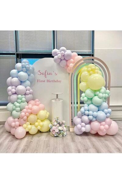 Parti Düşleri 40 - MAKARON PEMBE-MAVİ-LİLA-YEŞİL-SARI-100 LÜ BALON ZİNCİR SETİ
