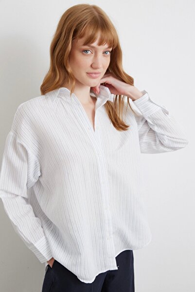 Never more Symmetrical Striped Shirt Blue