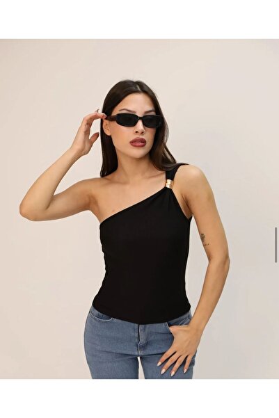 ALLEYTA Bluză de damă cu un singur umăr cu detalii accesorii