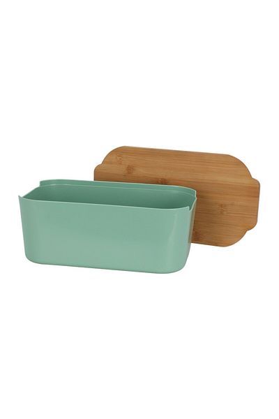 Excellent Houseware Brott bread box, green, plastic, bamboo lid, 33 x 18.5 x 12 cm