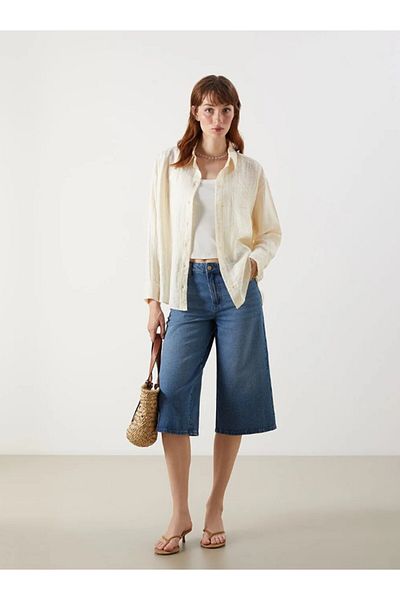 LC Waikiki Cămașă LCW Vision pentru damă, bej, texturată, oversize