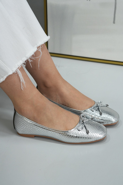 Elvin Shoe Ασημένιες Γυναικείες Καθημερινές Μπαλαρίνες