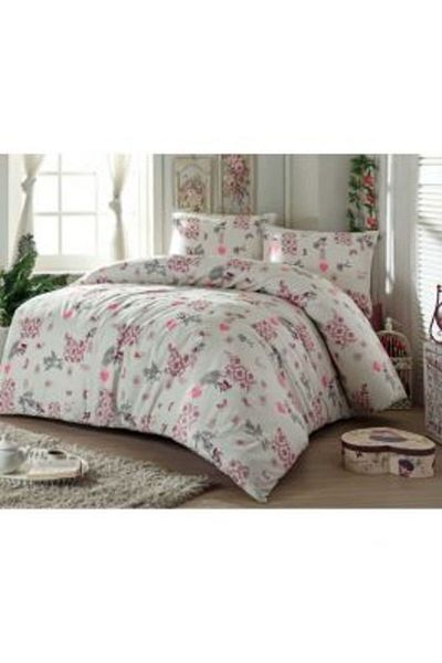 Homelux Duvet Cover Set 200x220 cm + 2 Pillowcases 50x70 cm, Acasa, 100% Cotton, Ivory/Pink