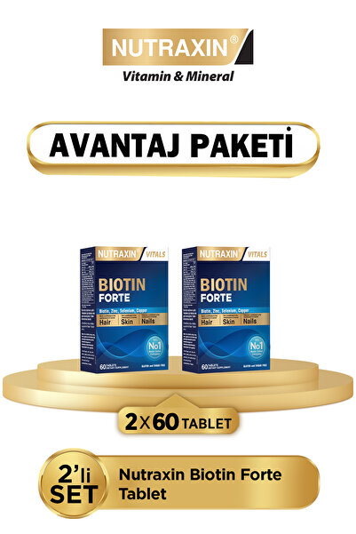 Nutraxin Biotin Forte 5.000 Mcg 60 Tbl 2 li Paket- Biyotin, Çinko, Selenyum, Bakır