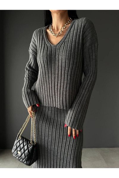 NZL TEKSTİL Dgn's''Teacher Collection'' 2-Piece Sweater-Skirt Set with Collar