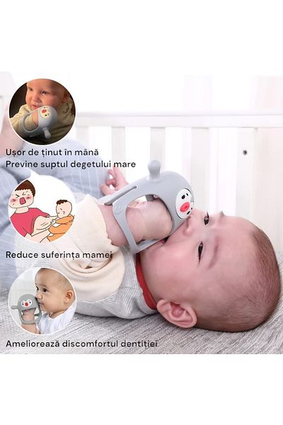 Malvys Penguin pacifier, food-grade silicone, BPA-free, 0-12 months, Gray