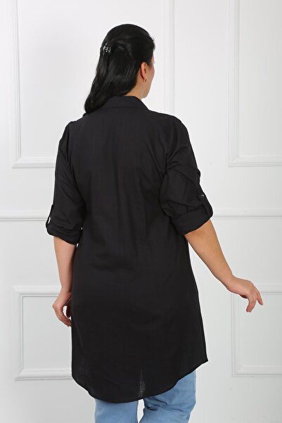 By Alba Collection Women's Black Linen Plus Size Tunic