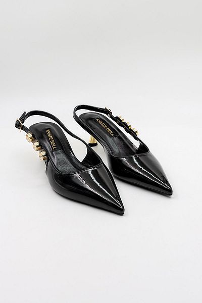 KRISTE BELL Women's Buckle Stone Detailed Classic Heeled Shoes Kb50305030 Black Patent Leather