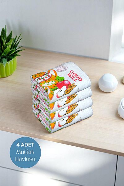 sevilya 4 Pack Printed White Kitchen Towel Model