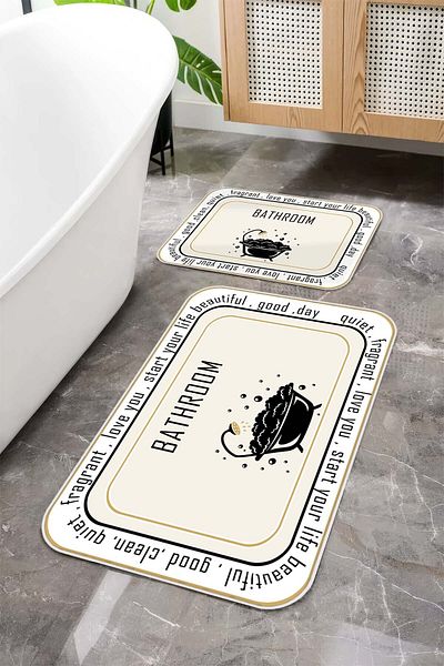 Argento Machine Washable Non-Slip Base Stain Resistant Modern 2-Piece Bathroom Mat Set 60X90+40X60