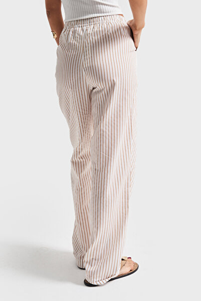 its basic Дамски панталон с еластична талия, цвят кафе екрю на райета, размер 5-57